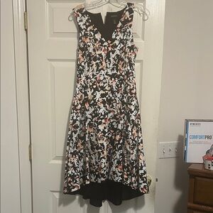 White House Black Market Floral Midi Dress - Black, White, Pink